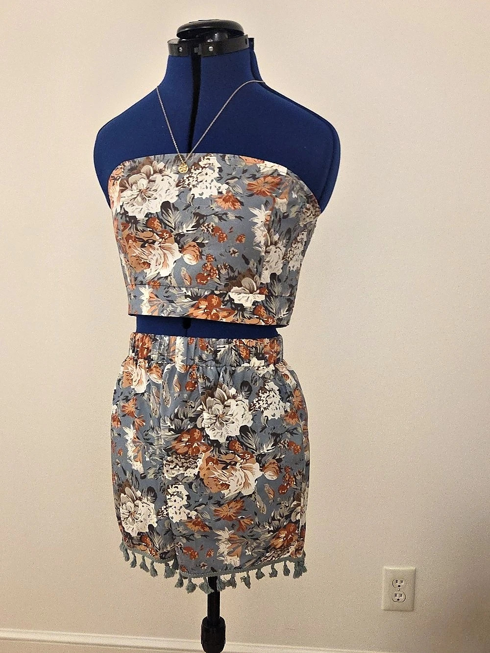 Floral Strapless Short Set in Blue & Orange